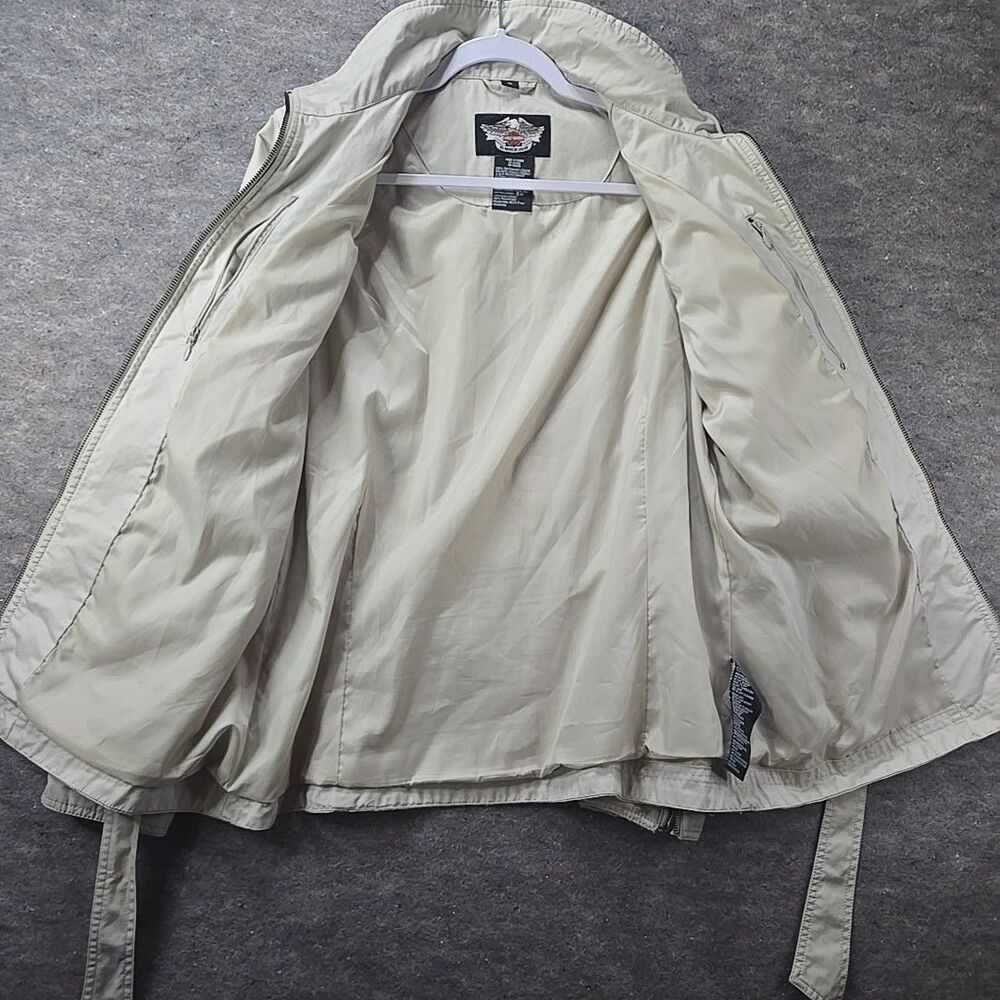 Harley-Davidson Lightweight Belted Khaki Jacket Tan Coat Womens Sz XL Y2K - Picture 13 of 16